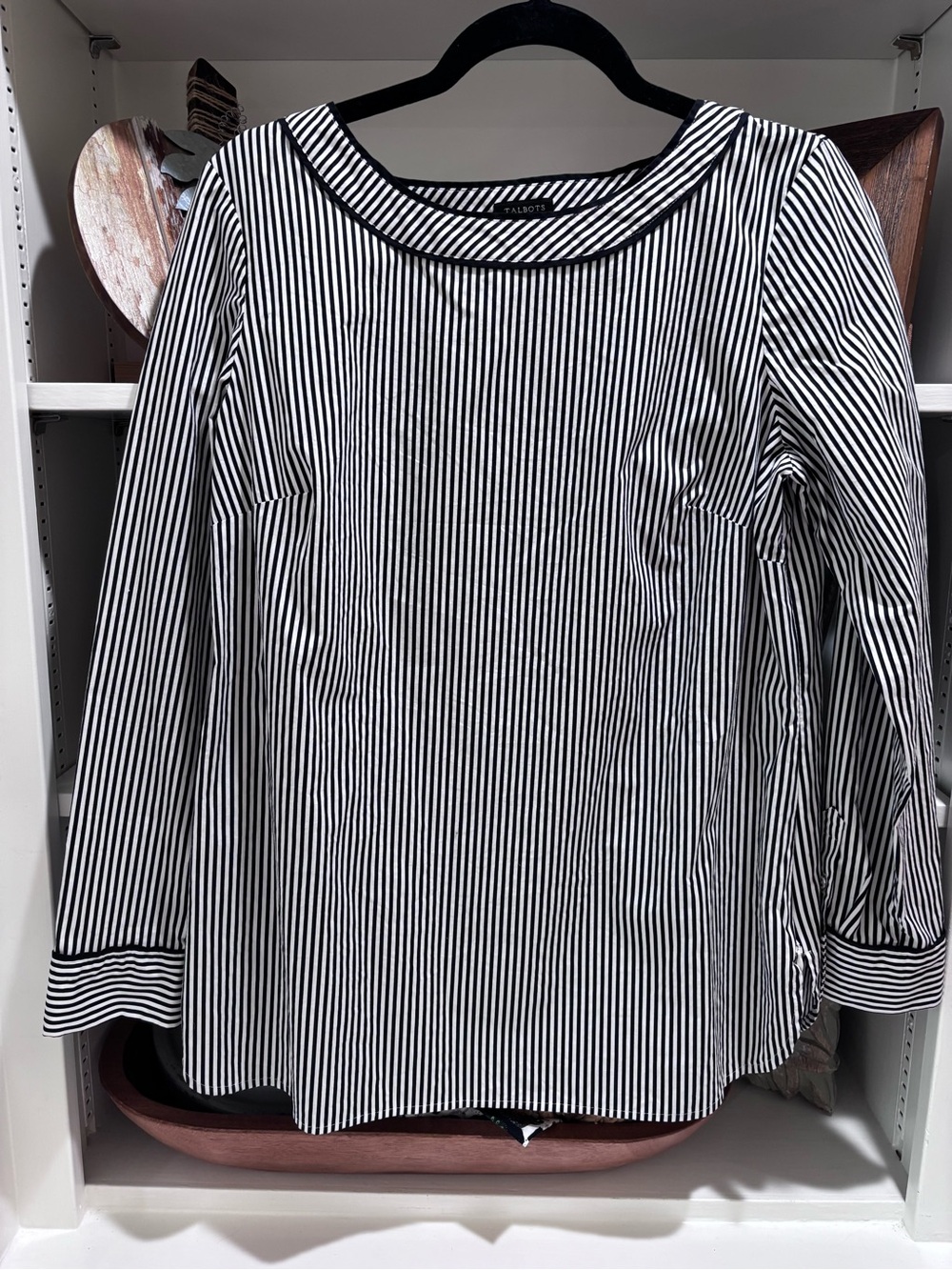 Talbots Black and White Stripe Pencil Shirt sz M